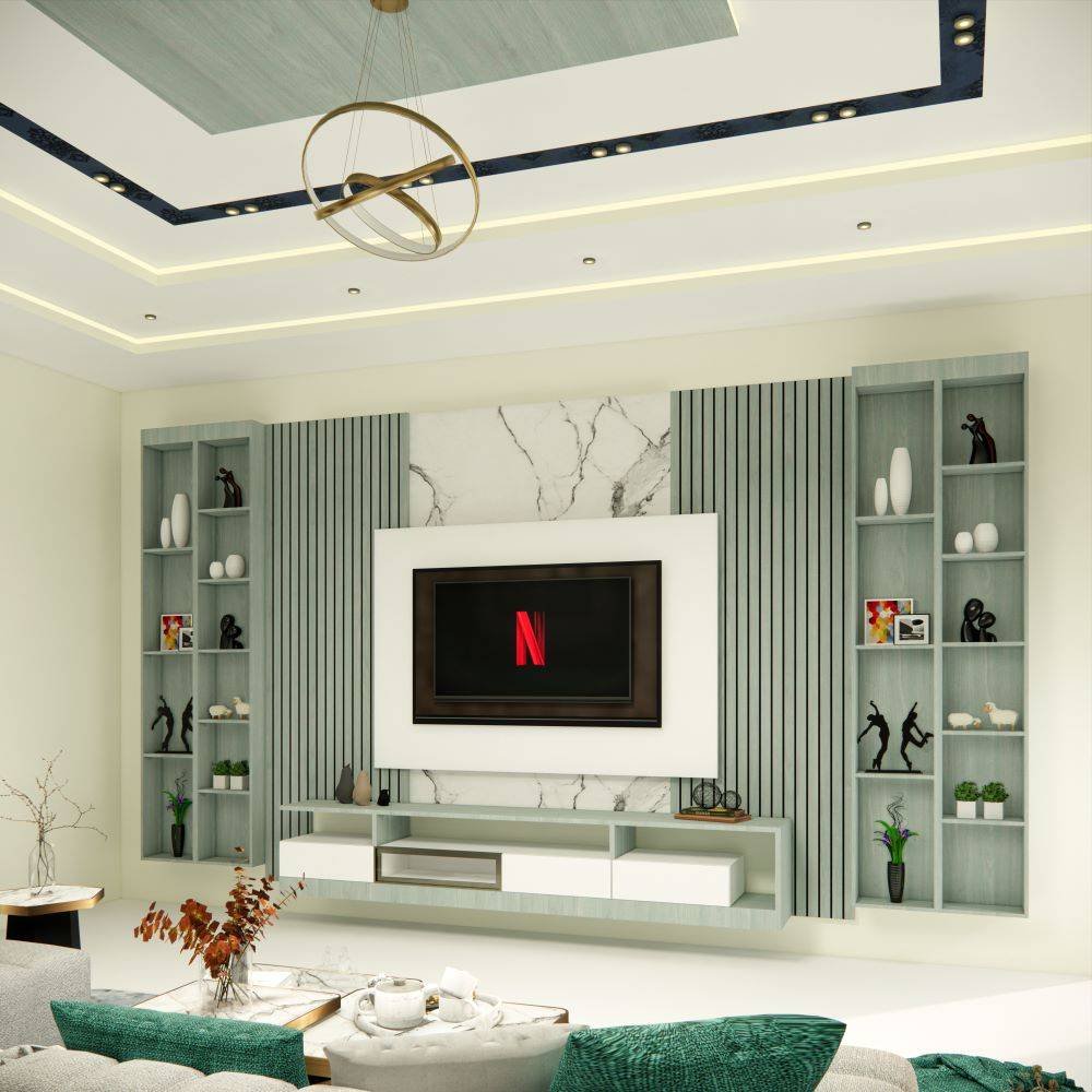 Luxury interior with gypsum ceiling and designer lighting