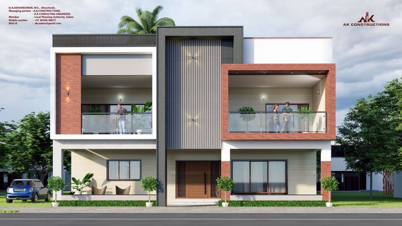 Luxury modern duplex home design with glass and texture finish